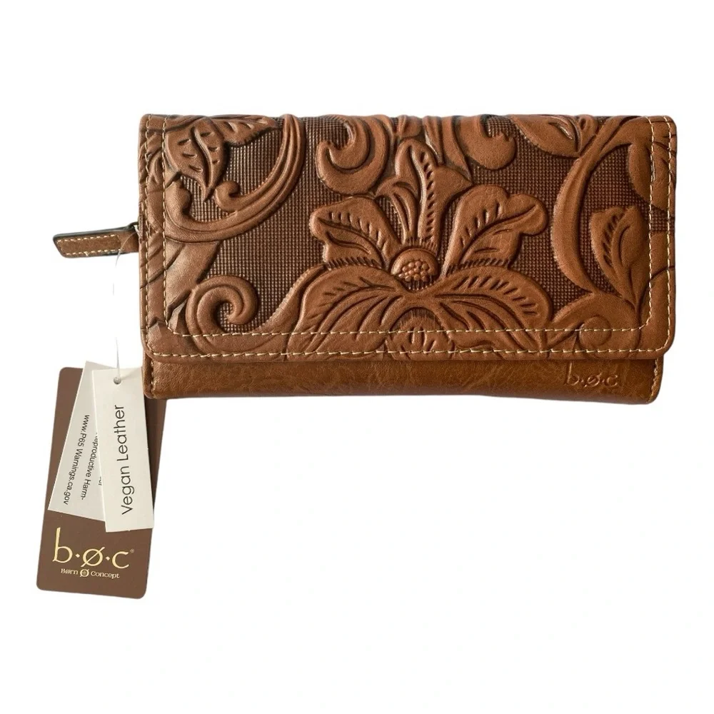 Born O Concept Floral Embossed Saddle Ridge Vegan‎ Leather Wallet